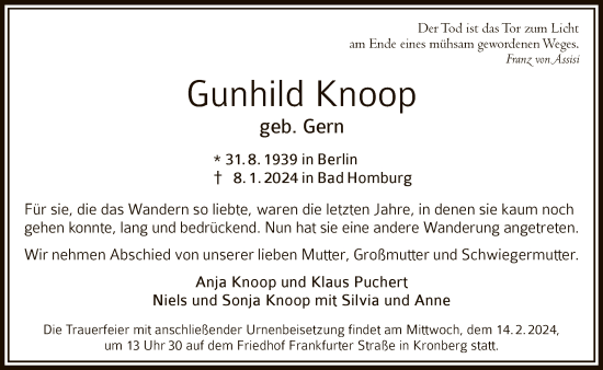 Traueranzeige von Gunhild Knoop von FNP