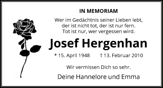 Traueranzeige von Josef Hergenhan von FNP