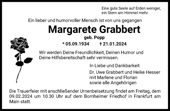 Traueranzeige von Margarete Grabbert von FNP