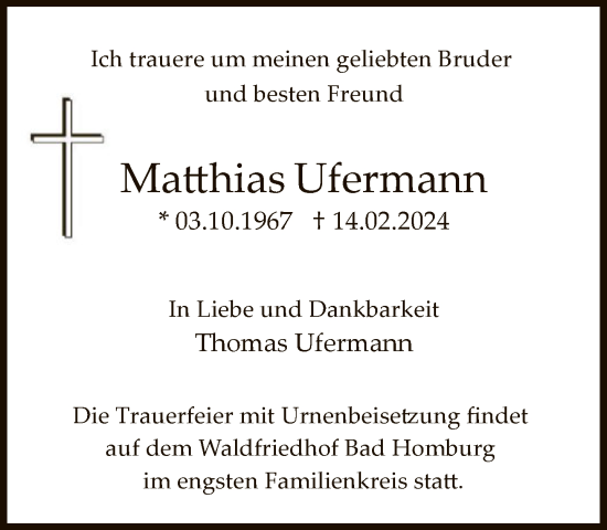 Traueranzeige von Matthias Ufermann von FNP