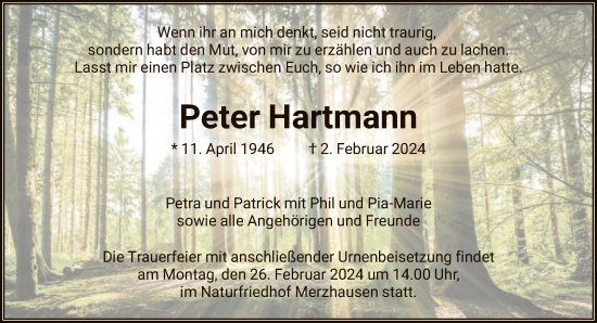 Traueranzeige von Peter Hartmann von FNP