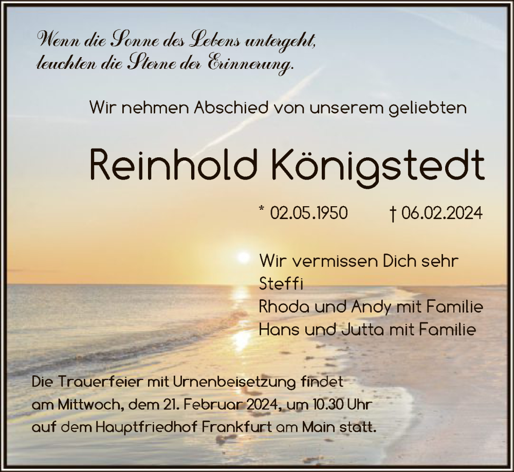  Traueranzeige für Reinhold Königstedt vom 17.02.2024 aus FNP