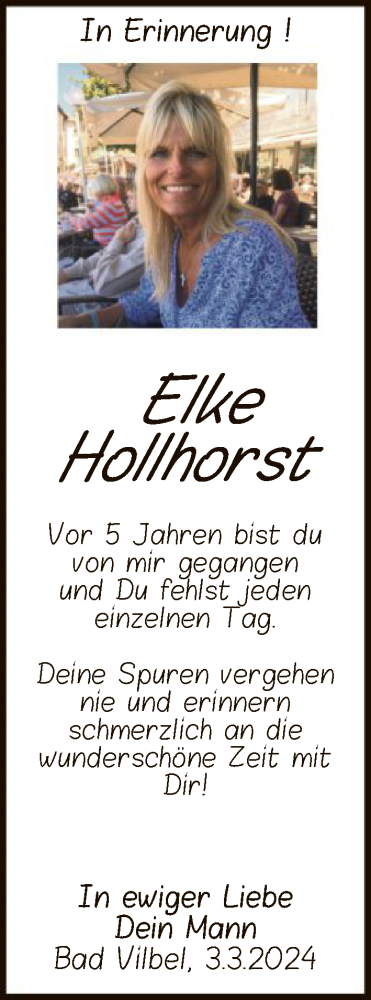 Traueranzeige von Elke Hollhorst von FNP