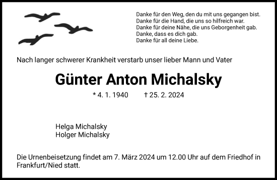 Traueranzeige von Günter Anton Michalsky von FNP