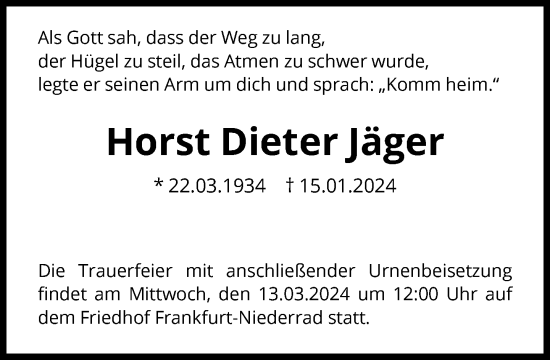 Traueranzeige von Horst Dieter Jäger von FNP