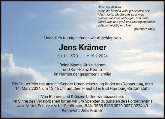 Traueranzeige von Jens Krämer von FNP