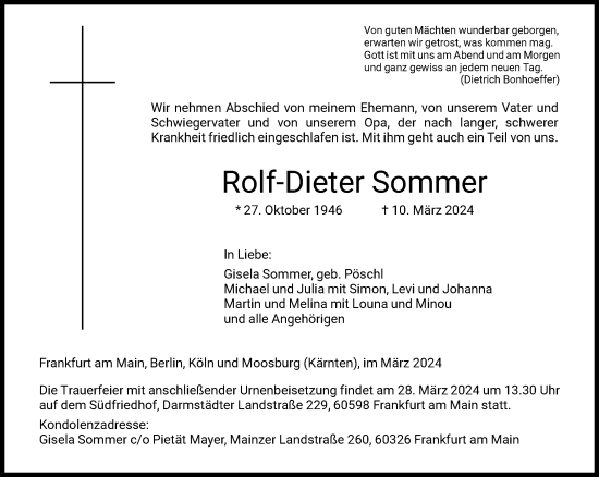 Traueranzeige von Rolf-Dieter Sommer von FNP