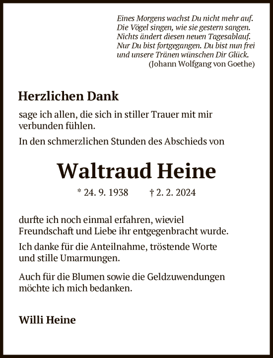 Traueranzeige von Waltraud Heine von FNP