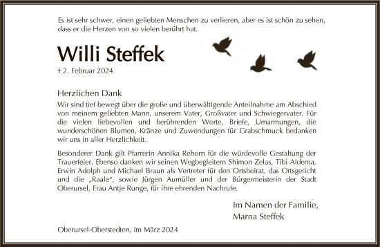 Traueranzeige von Willi Steffek von FNP