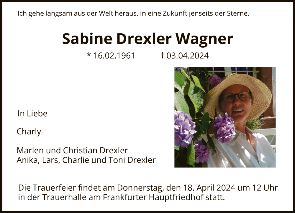  Traueranzeige für Sabine Drexler vom 11.04.2024 aus FNP