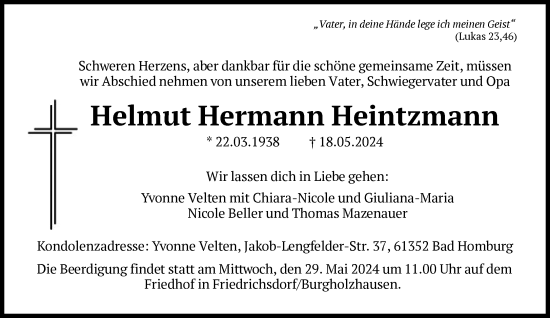 Traueranzeige von Helmut Hermann Heintzmann von FNP