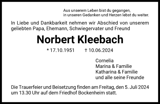 Traueranzeige von Norbert Kleebach von FNP