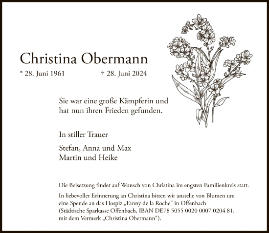 Traueranzeige von Christina Obermann von FNP
