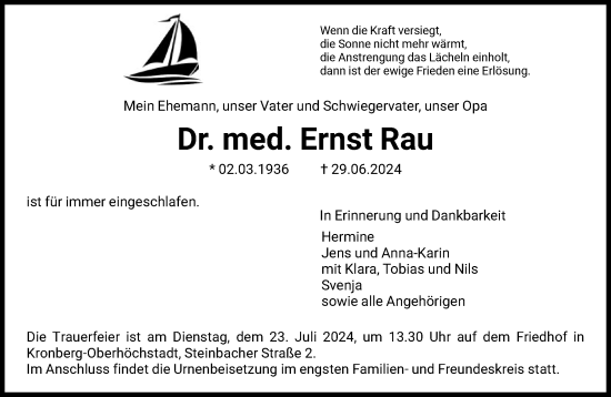 Traueranzeige von Ernst Rau von FNP