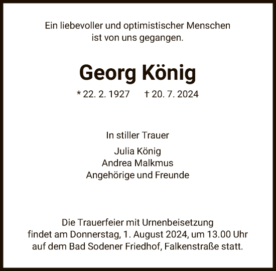 Traueranzeige von Georg König von FNP