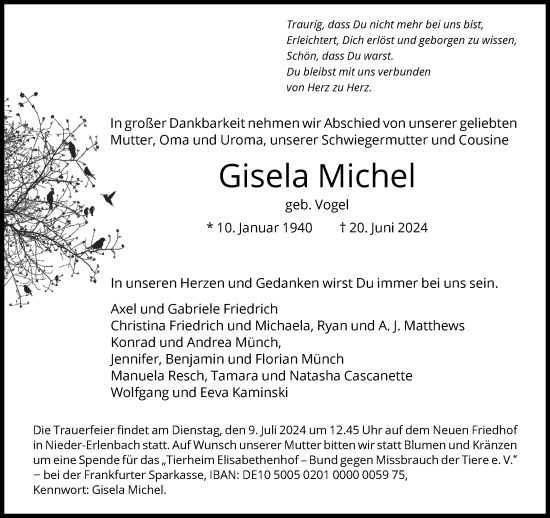 Traueranzeige von Gisela Michel von FNP