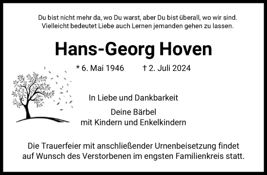 Traueranzeige von Hans-Georg Hoven von FNP