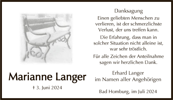 Traueranzeige von Marianne Langer von FNP