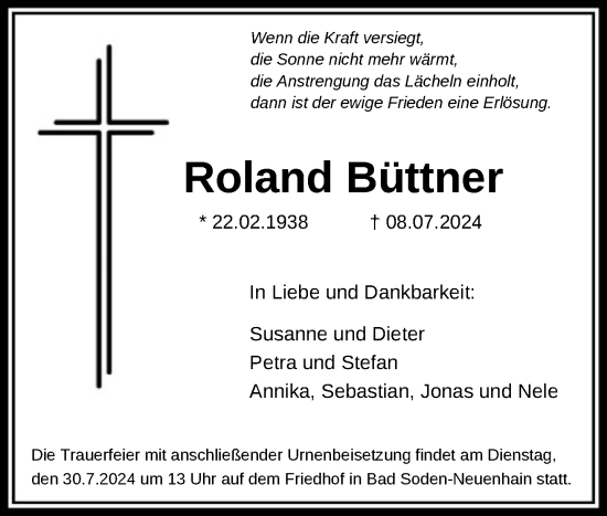 Traueranzeige von Roland Büttner von FNP