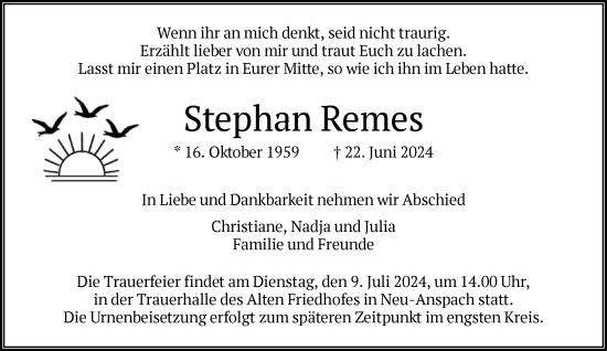 Traueranzeige von Stephan Remes von FNP