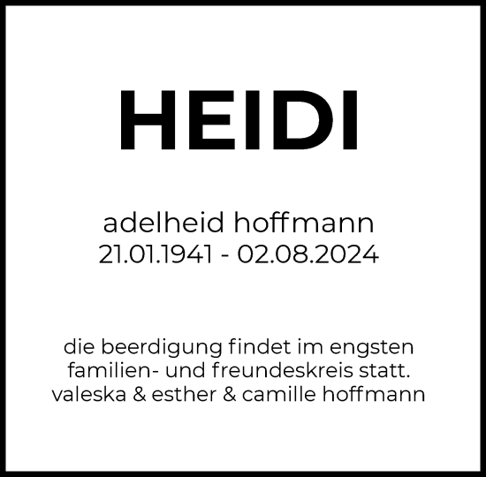 Traueranzeige von Adelheid Hoffmann von FNP