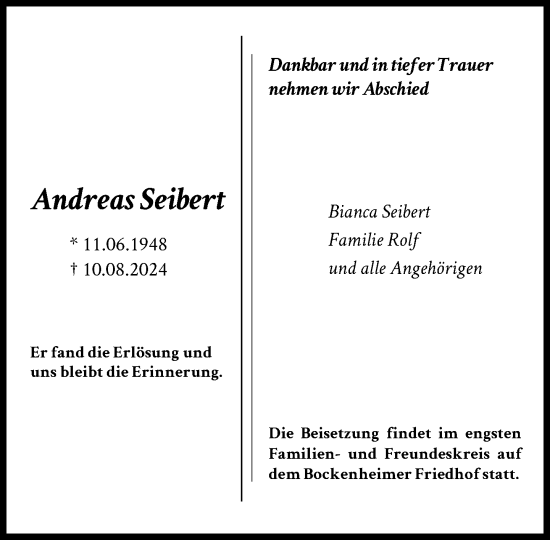 Traueranzeige von Andreas Seibert von FNP