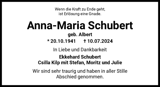 Traueranzeige von Anna-Maria Schubert von FNP