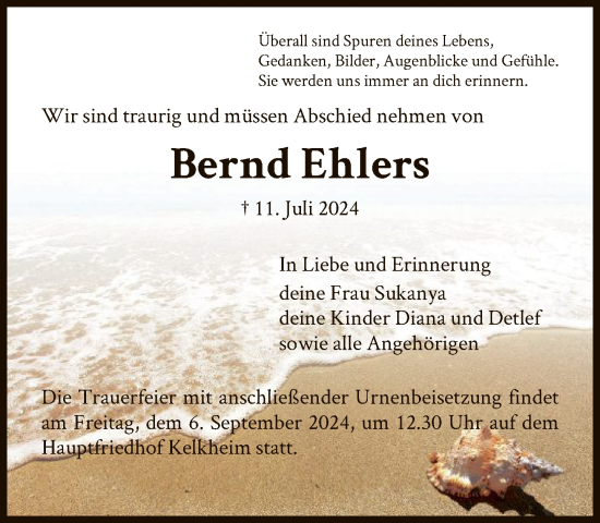 Traueranzeige von Bernd Ehlers von FNP