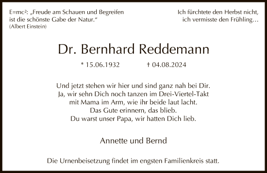 Traueranzeige von Bernhard Reddemann von FNP