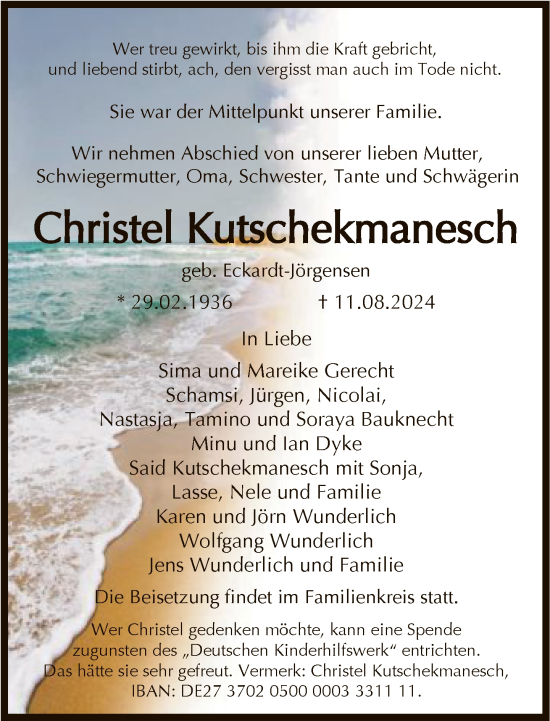 Traueranzeige von Christel Kutschekmanesch von FNP