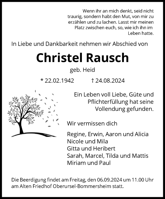 Traueranzeige von Christel Rausch von FNP