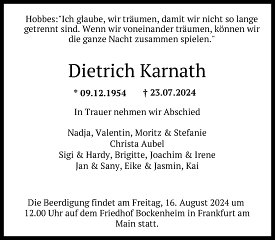 Traueranzeige von Dietrich Karnath von FNP