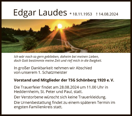 Traueranzeige von Edgar Laudes von FNP