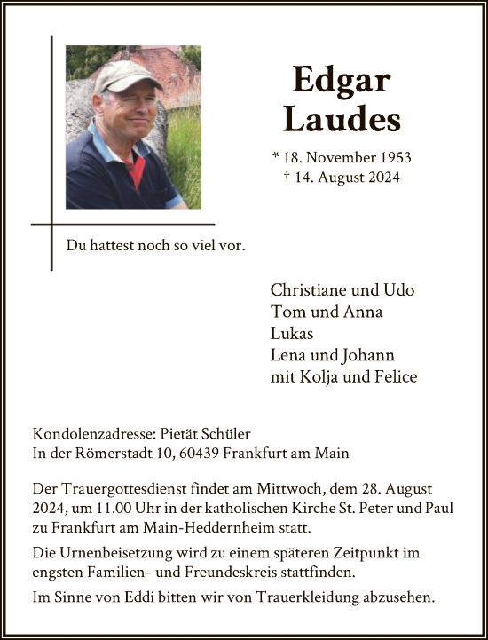 Traueranzeige von Edgar Laudes von FNP