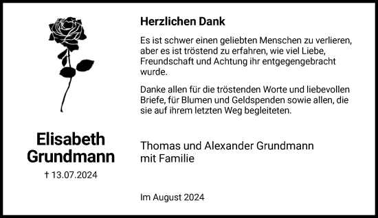 Traueranzeige von Elisabeth Grundmann von FNP