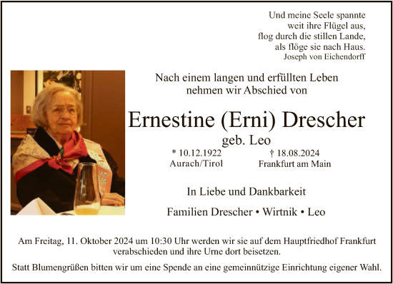 Traueranzeige von Ernestine Drescher von FNP