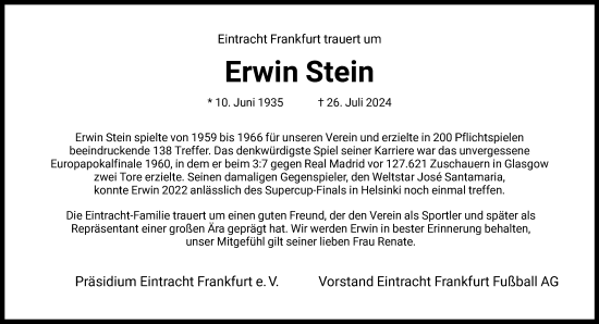 Traueranzeige von Erwin Stein von FNP