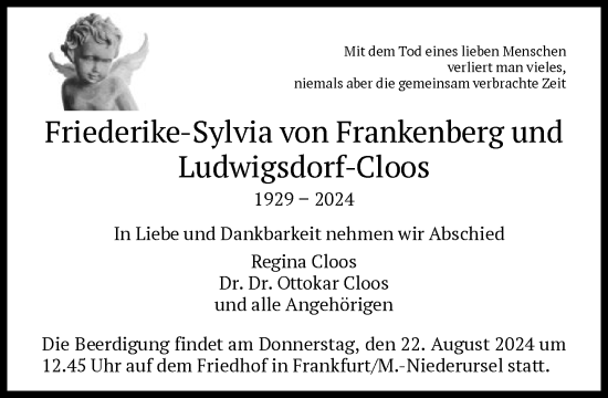 Traueranzeige von Friederike-Sylvia von Frankenberg und Ludwigsdorf-Cloos von FNP