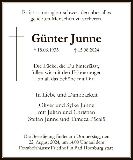 Traueranzeige von Günter Junne von FNP