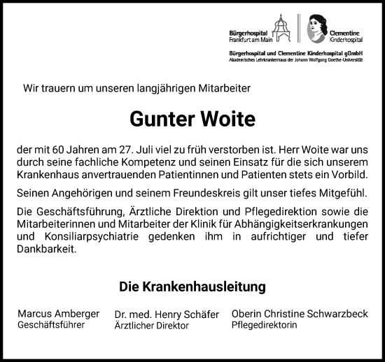 Traueranzeige von Gunter Woite von FNP
