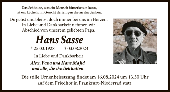 Traueranzeige von Hans Sasse von FNP