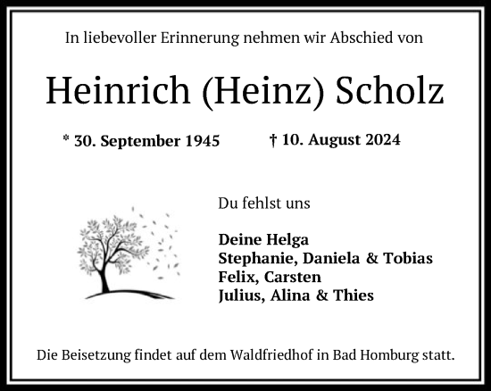 Traueranzeige von Heinrich Scholz von FNP