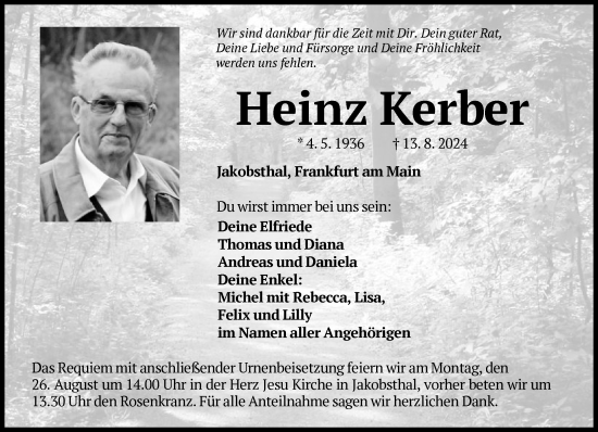 Traueranzeige von Heinz Kerber von FNP