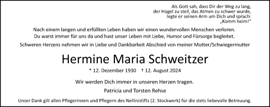 Traueranzeige von Hermine Maria Schweitzer von FNP