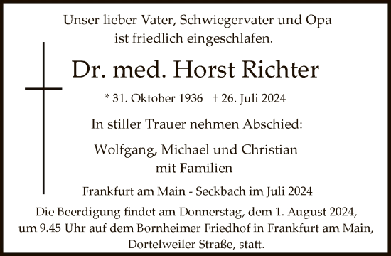 Traueranzeige von Horst Richter von FNP