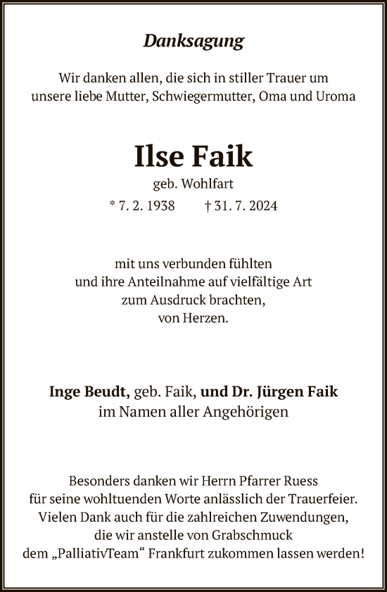 Traueranzeige von Ilse Faik von FNP