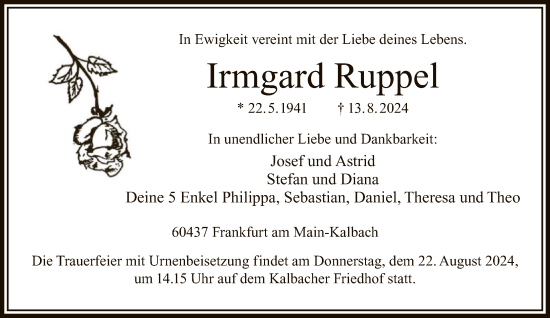 Traueranzeige von Irmgard Ruppel von FNP