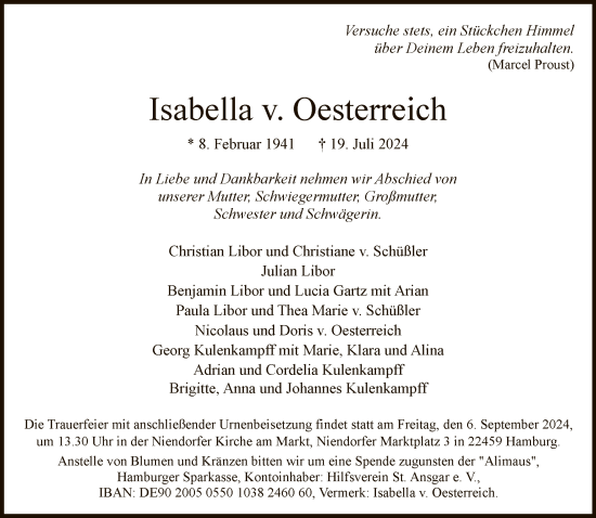 Traueranzeige von Isabella v. Oesterreich von FNP
