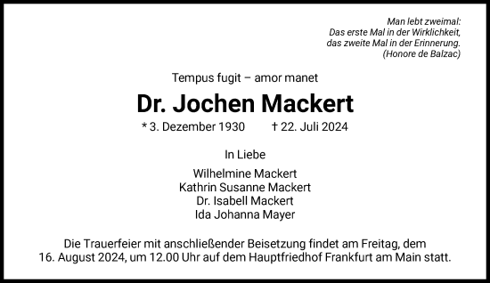 Traueranzeige von Jochen Mackert von FNP