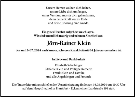 Traueranzeige von Jörn-Rainer Klein von FNP